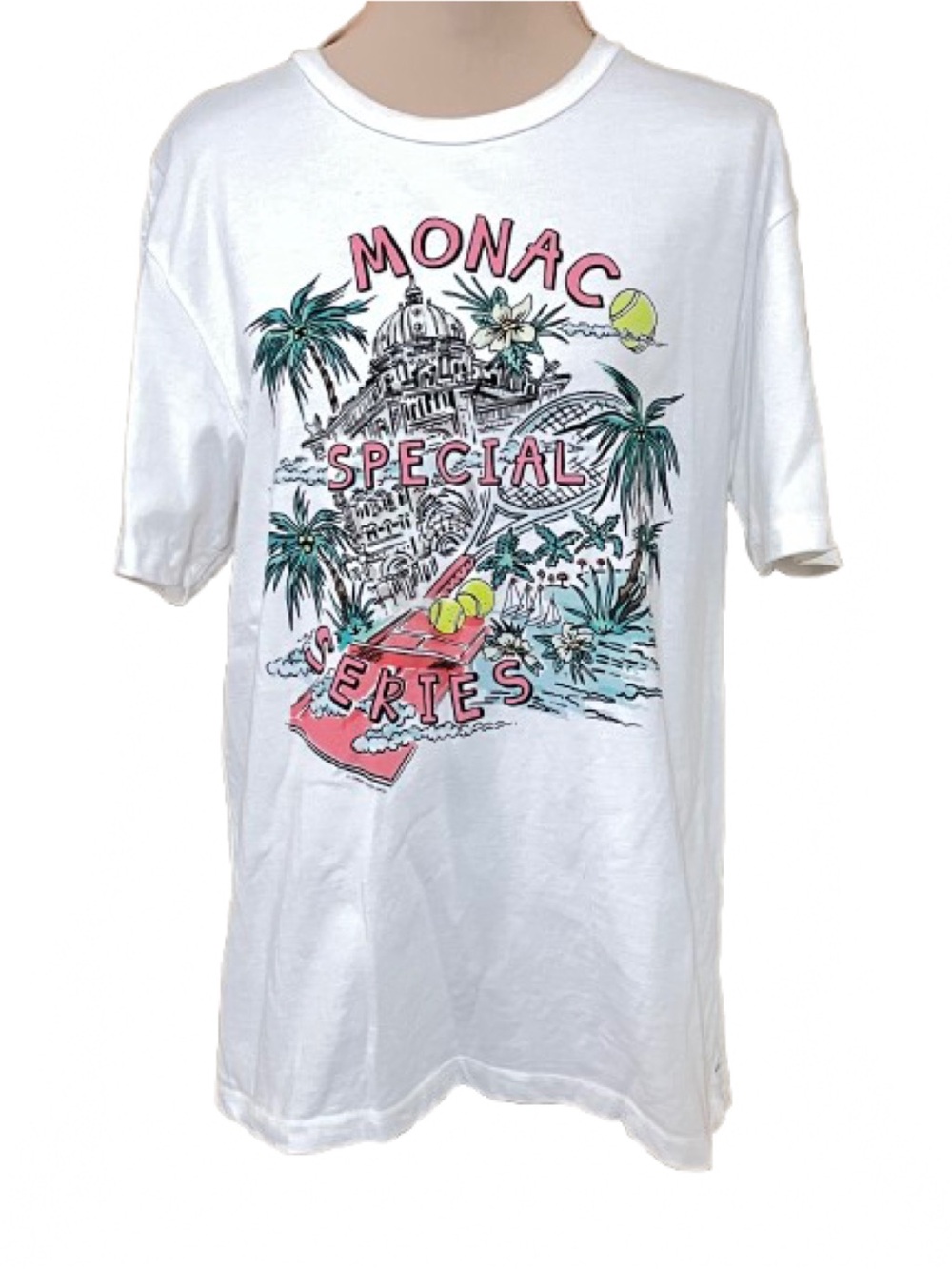 Zara Monaco Special Series Off White Graphic Tee with Tropical Print Size Medium